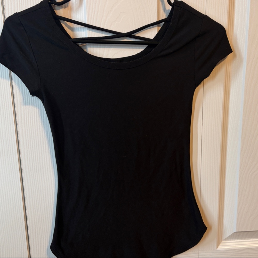 No Boundaries Black t shirt with Crisscross Back